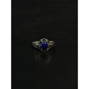 Native American Sterling Silver Lapis Flower Ring Size 7